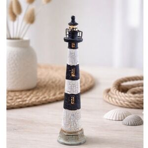 Vintage Lighthouse Figurine Black White Coastal Nautical Decor 6 Inch